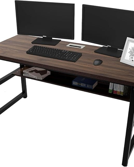 TOPSKY Computer Desk with Bookshelf/Metal Hole Cable Cover 1.18" Thick Desk (Light Walnut, 55") - LeafyLoom