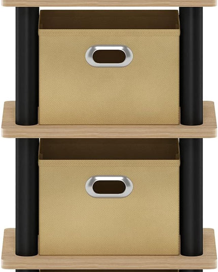 FURINNO LAci 4-Bins System Rack, Oak/Black/Light Brown - LeafyLoom