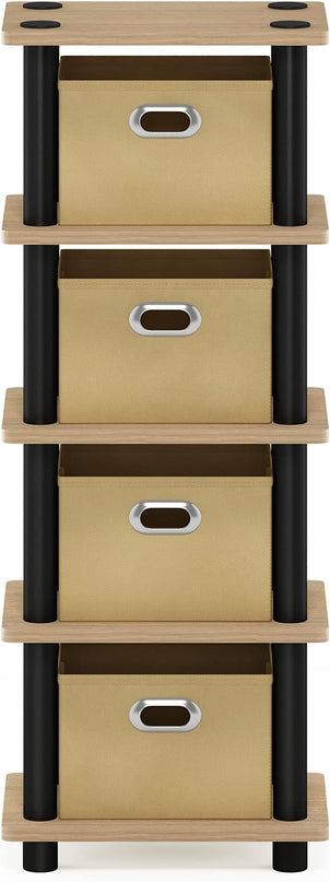 FURINNO LAci 4-Bins System Rack, Oak/Black/Light Brown - LeafyLoom