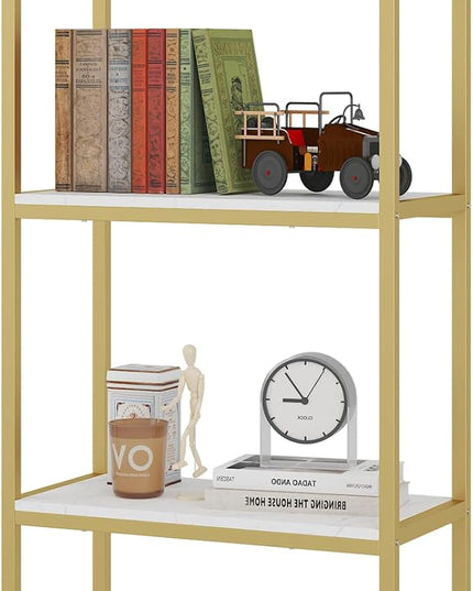 Yusong Bookshelf 4 Tier Arched Bookcase, 71.3" Tall Industrial Open Book Shelves for Living Room, Modern Freestanding Display Shelving Storage Rack Metal Frame, Office, Bedroom,Gold White - LeafyLoom