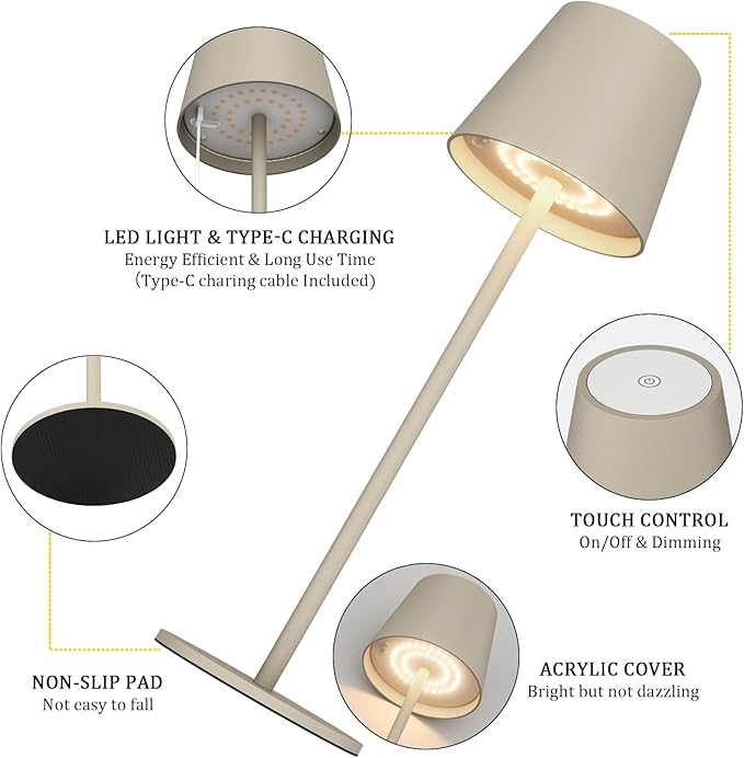 2 Pack Dimmable Table Lamp 3000k Warm White, IP54 Wireless Bottle Lamp for Indoor and Outdoor, 5000 mAh Rechargeable Table Lamp for Family, Restaurant & Bar(Beige) - LeafyLoom