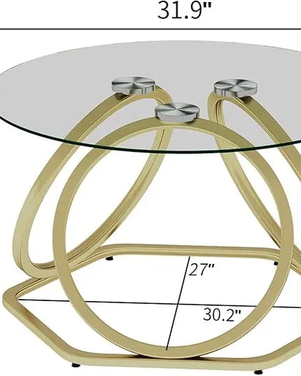 O&K FURNITURE Gold Coffee Table, Modern Glass Coffee Table Living Room Table with Hexagonal Base, Round Coffee Table for Home&Office, Gold Finish, 1 PC… - LeafyLoom