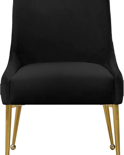 Meridian Furniture Owen Collection Modern | Contemporary Velvet Upholstered Dining Chair with Polished Gold Legs, Set of 2, 24" W x 21" D x 34.5" H, Black - LeafyLoom