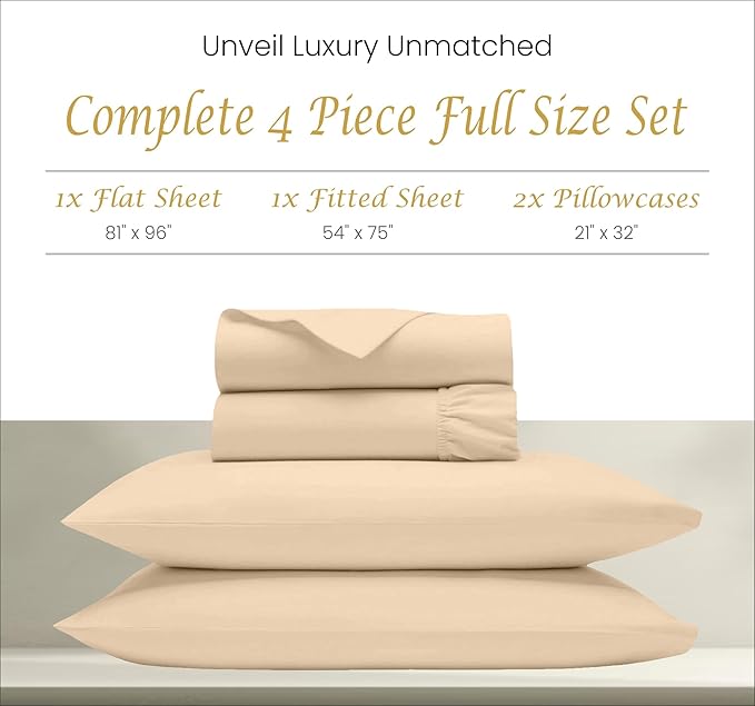 Bluemoon Homes Full Size 4 Piece Sheet Set - 1000 Thread Count - Breathable & Cool Sheets - Hotel Luxury Bed Sheets - 18" Deep Pockets, Easy-Fit, Extra Soft Sheets - Ivory Full Oeko-Tex Bed Sheets - LeafyLoom