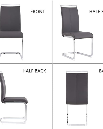 Dining Chairs Set, Kitchen Modern Metal Chairs with Faux Leather Padded Seat High Back and Sturdy Chrome Legs, Chairs for Dining Room (Grey, Set of 2) - LeafyLoom