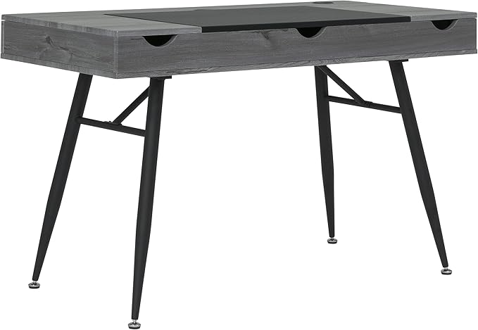Calico Designs Nook Modern Office, Laptop, Writing Desk with Storage Compartments, Black/Greywash - LeafyLoom
