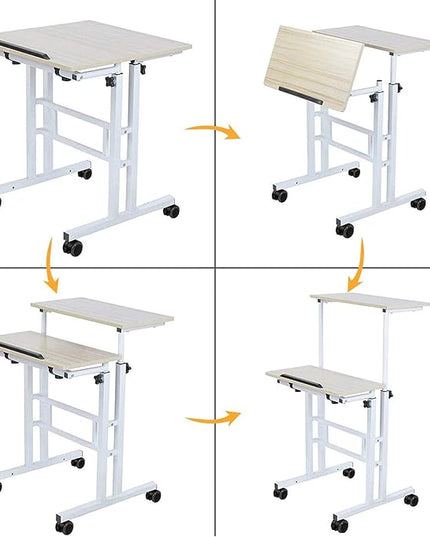 soges 23.6inches Height Adjustable Desk Laptop Desk on The Wheels, Rolling Stand Up Desk Computer Desk Adjustable Standing Desk Sit and Stand Desk Portable Laptop Table, Beige - LeafyLoom