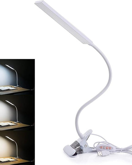 LED Desk Lamp Dimmable Eye-Caring Table Lamp Reading Light Office Light Adjustable 3 Color Modes,14 Brightness Levels, Gooseneck Flexible Clip-on Light for Studying, 5W-White - LeafyLoom