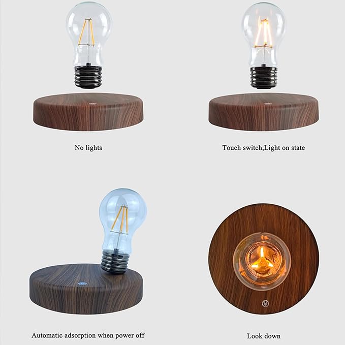 Magenetic Levitating Lamp, Floating Light Bulb, Auto Rotating LED Table Lamp Night Light for Home/Room/Office Decor - LeafyLoom
