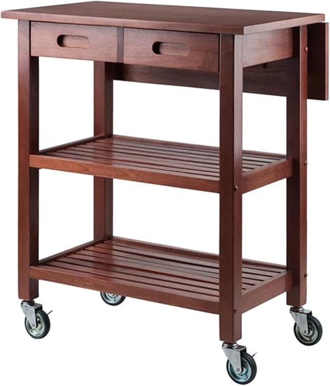Winsome 94734 Jonathan 2 Drawer Rolling Kitchen Cart in Walnut - LeafyLoom