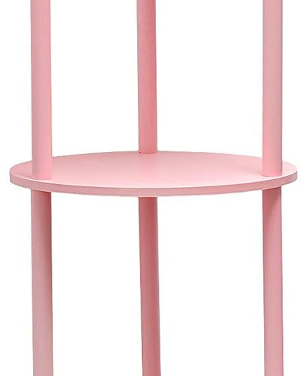 Simple Designs LF2010-LPK 62.5" Round Modern Shelf Etagere Organizer Storage Floor Lamp with 2 USB Charging Ports, 1 Charging Outlet and Linen Shade for Living Room Bedroom Office, Light Pink - LeafyLoom
