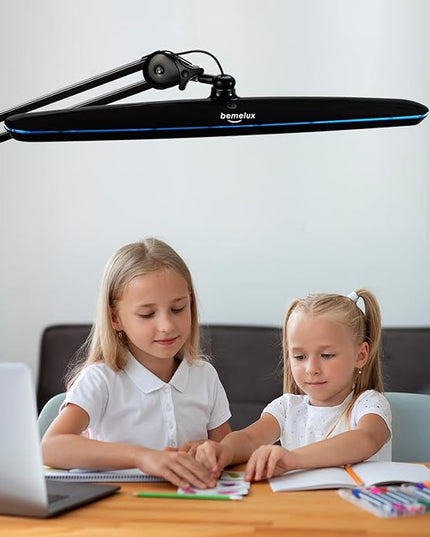 Task Lamp with Clamp, Bright 117PCS LEDs, Metal Swing Arm 24W 2200 Lumen Dimmable Led Desk Lamp for Architect Home Office Study Reading Dorm Workbench Craft, 23 Inch Lamp Head Work Lamp(Black) - LeafyLoom