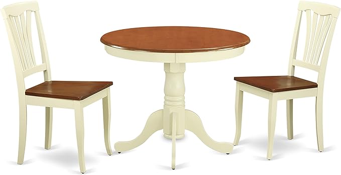 East West Furniture ANAV3-WHI-W 3 Piece Dinette Set for Small Spaces Contains a Round Room Table with Pedestal and 2 Kitchen Dining Chairs, 36x36 Inch - LeafyLoom
