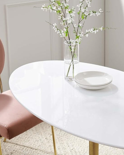 Modway Lippa 48" Oval-Shaped Mid-Century Modern Dining Table with White Wood Top and Gold Base - LeafyLoom
