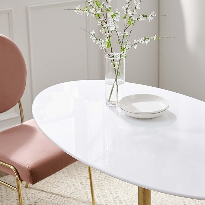Modway Lippa 48" Oval-Shaped Mid-Century Modern Dining Table with White Wood Top and Gold Base - LeafyLoom