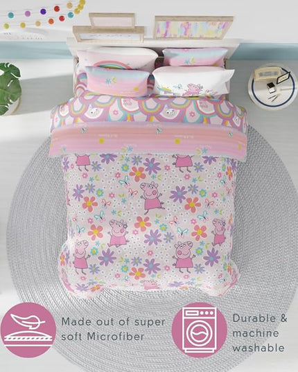 Franco Peppa Pig Kids Bedding Super Soft Comforter and Sheet Set with Sham, 7 Piece Full Size, (Officially Licensed Product) - LeafyLoom