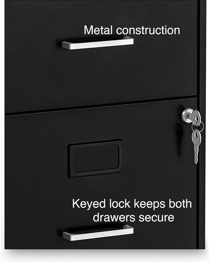 Alera 2806262 14 in. x 18 in. x 24.1 in. Soho 2-Drawer Vertical Letter File Cabinet - Black - LeafyLoom