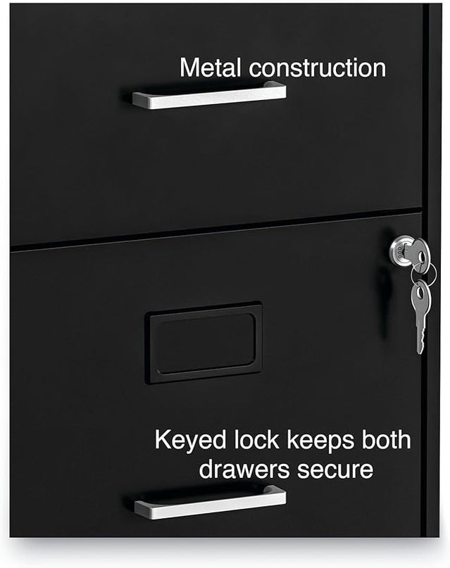 Alera 2806262 14 in. x 18 in. x 24.1 in. Soho 2-Drawer Vertical Letter File Cabinet - Black - LeafyLoom