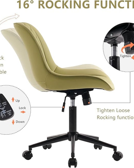 YOUNIKE Armless Office Chair with Wheels, Swivel Desk Chair Rolling Task Chair with Back, Upholstered Leather Computer Chair, Height Adjustable Modern Vanity Chair Avocado Green - LeafyLoom