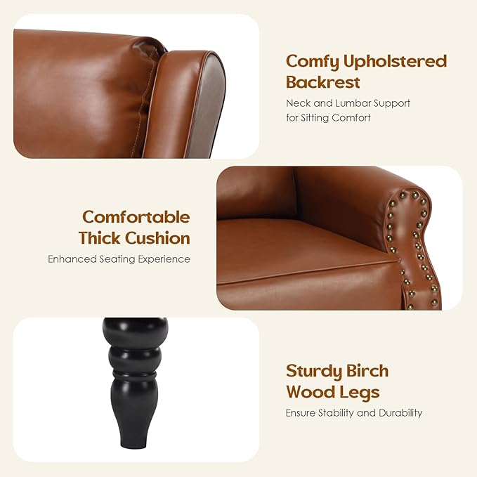 STARY Faux Leather Pushback Recliner Chair for Living Room Bedroom RV, Yellow Brown - LeafyLoom
