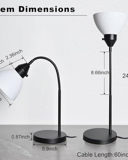 2 Pack LED Desk Lamp for Home Office, 3 Levels Dimmable Reading Light Flexible Gooseneck Table Lamp for Bedside Office, Rotary Switch Control, Bulb Included - LeafyLoom