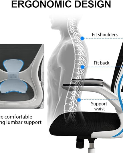 Sytas Home Office Chair Ergonomic, Mesh Desk Chair Lumbar Support, Ergonomic Computer Chair Adjustable Armrest - LeafyLoom