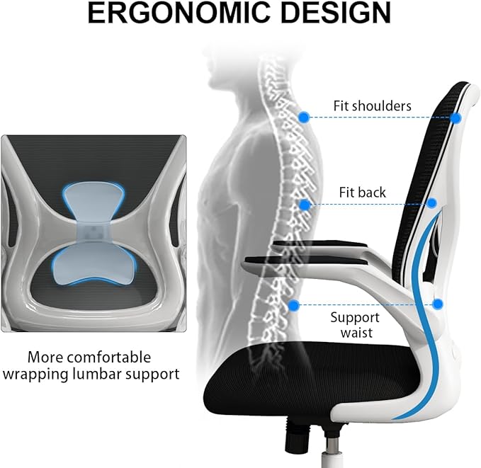 Sytas Home Office Chair Ergonomic, Mesh Desk Chair Lumbar Support, Ergonomic Computer Chair Adjustable Armrest - LeafyLoom