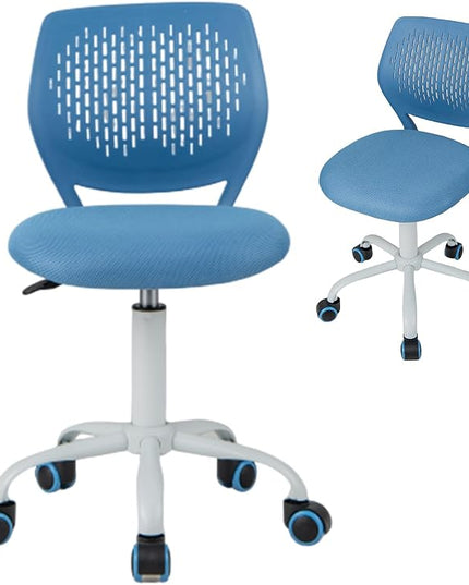 Kids Desk Chair, Blue Ergonomic Kids Office Chair Ages8-12 w/Lumbar Support, Low-Back Teen Desk Chair for Girls Boys, Small Cute Kids Computer Chair for Bedroom/Study/Vanity Desk - LeafyLoom