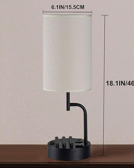 Dreamholder Table Lamp with 3 USB Charging Ports, Modern Desk Lamp with AC Outlet and Phone Stands, Perfect Bedside Lamp for Bedroom, Living Room, Office (Pack of 2), Cream - LeafyLoom