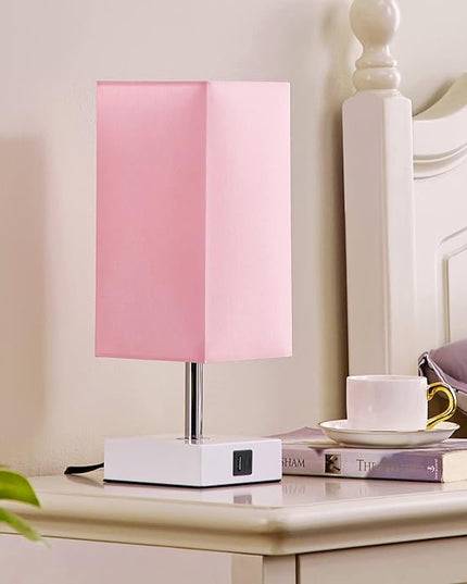Ambimall Touch Control Table Lamp with 2 USB Charging Ports, 3 Way Touch Lamps Beside Desk, Nightstand Lamp for Bedrooms Living Room, Pink Shade with White Base, LED Bulb Included(Pink) - LeafyLoom