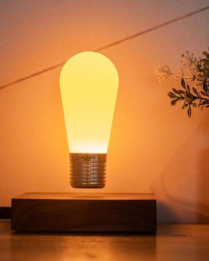 Levitating Bulb Lamp Magnetic Floating Light Desk Lamp Night Light, 360 Degree Wireless Automatic Rotating Light for Gifts Home Office Decor Desk Tech Toys (Square-Mini Dark Brown) - LeafyLoom