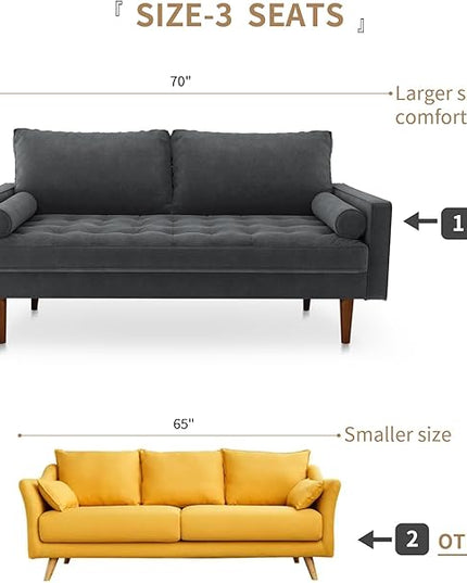 Velvet Furniture for Small Spaces, Mid-Century Modern Loveseats for Living Room, Love Seat Couch Sofas, 70 Inches, Grey - LeafyLoom