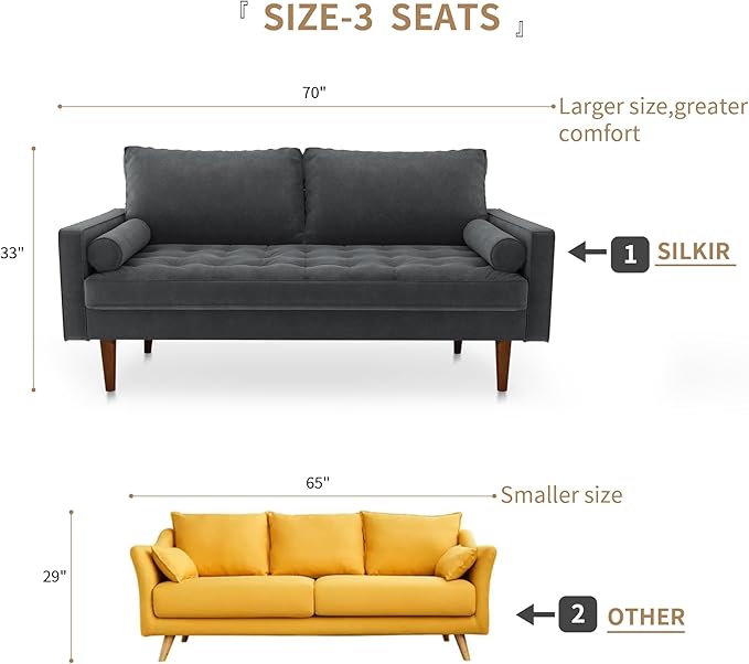 Velvet Furniture for Small Spaces, Mid-Century Modern Loveseats for Living Room, Love Seat Couch Sofas, 70 Inches, Grey - LeafyLoom