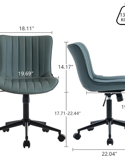 YOUNIKE Armless Office Chair Swivel Desk Chair with Wheels Upholstered Leather Computer Chair Adjustable Task Chair Modern Rolling Chair with Back, Greyish Green - LeafyLoom
