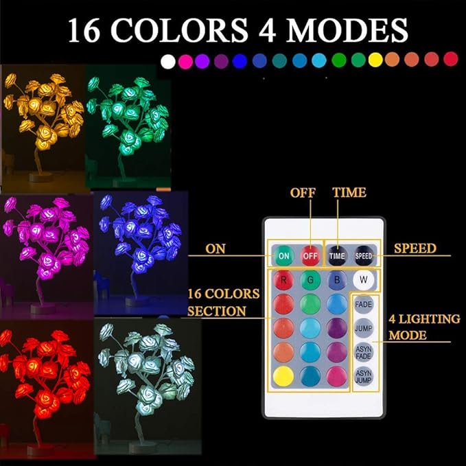 COLORLIFE Tabe Lamp Color Changing Flower Tree Rose lamp with Remote Control with Timer Christmas Birthday Gift for Girl Kids Women for Holiday and Party(White) - LeafyLoom