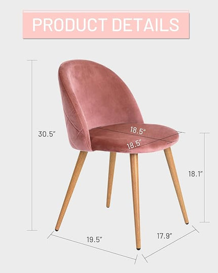 FurnitureR Upholstered Velvet Dining Chair Mid Back Armless with Wood Legs for Home Kitchen Bedroom Living Room, Set of 2, Rose - LeafyLoom
