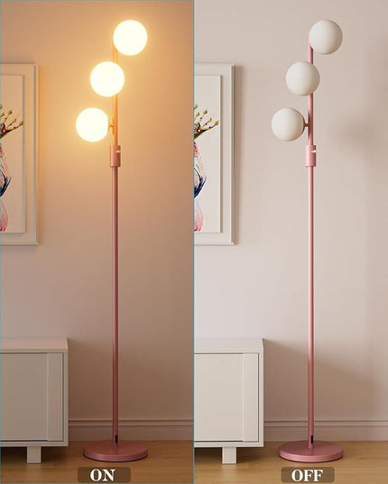 Lightdot Dimmable (Brightness Adjustable) Globe Floor Lamp, Pink Pole Standing Lamps with 3PCS 3000K G9 Bulbs, Mid Century Modern Floor Lamp for Living Room - LeafyLoom