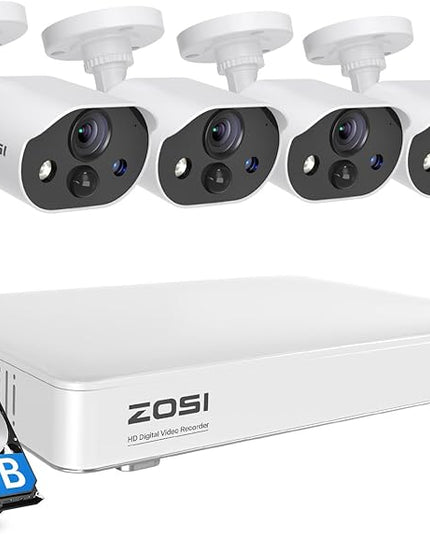 ZOSI C303 Spotlight Home Security Camera System with Audio,8CH 3K Lite DVR with 1TB SSD Hard Drive,4pcs H.265+ 1080p Outdoor CCTV Cameras,Night Vision,Person Vehicle Detection,for 24/7 Recording ZOSI
