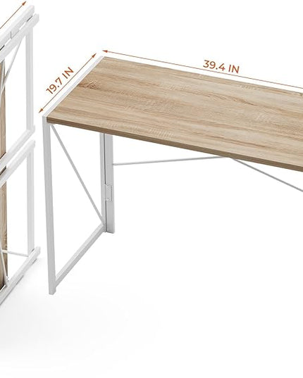 Coavas 39.4 inch Folding Desk No Assembly Required, Writing Computer Desk Space Saving Foldable Table Simple Home Office Desk, White Oak - LeafyLoom