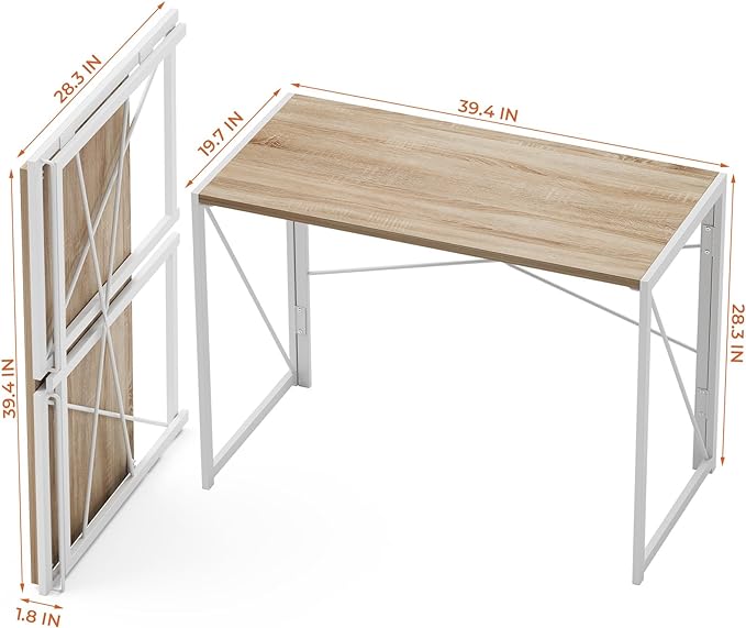 Coavas 39.4 inch Folding Desk No Assembly Required, Writing Computer Desk Space Saving Foldable Table Simple Home Office Desk, White Oak - LeafyLoom