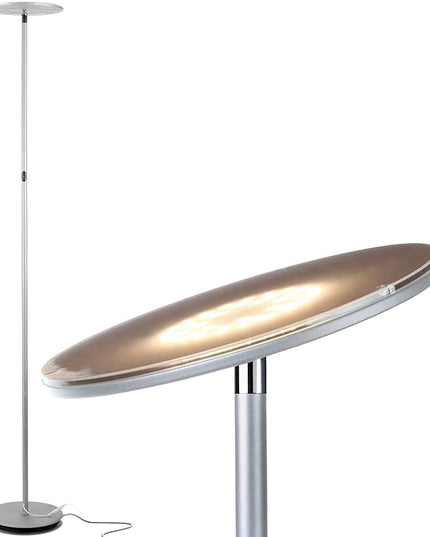 Brightech Sky LED Floor lamp, Torchiere Super Bright Floor Lamp for Living Rooms & Offices - Dimmable, Tall Standing Lamp for Bedroom Reading - Platinum Silver - LeafyLoom