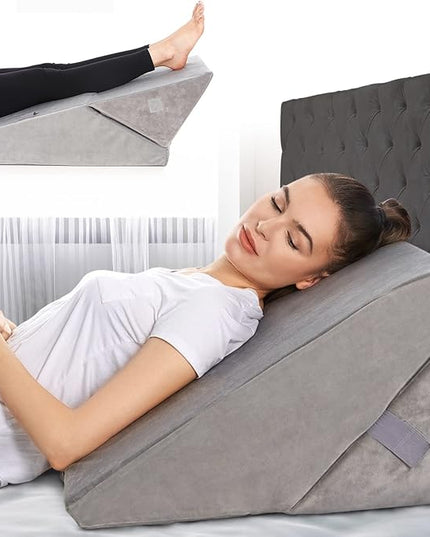 Adjustable Bed Wedge Pillow for Sleeping - 7 in 1 Incline Folding Memory Foam Cushion - Body Positioner System for Legs or Back | Support Pillow Helps Acid Reflux, Anti Snoring, Heartburn, GERD - LeafyLoom