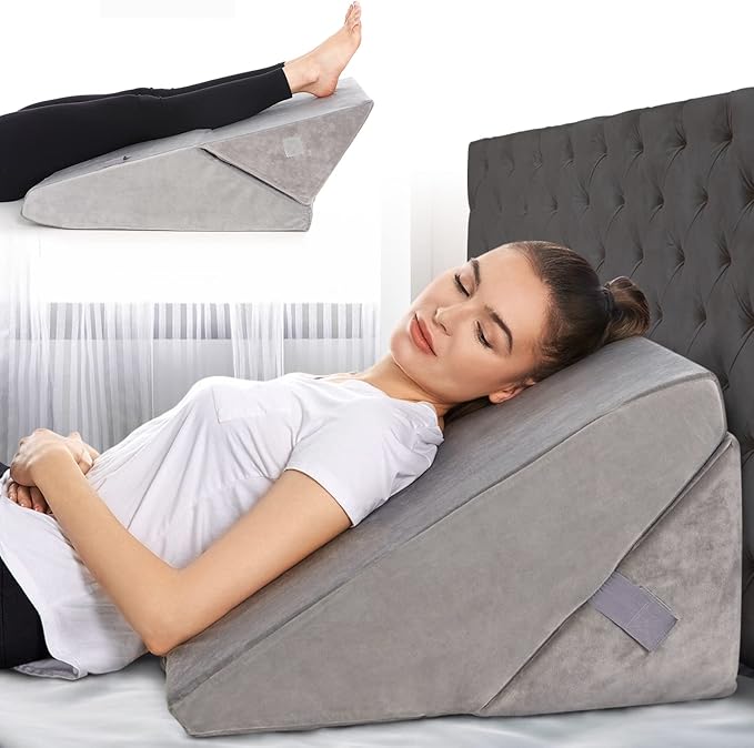 Adjustable Bed Wedge Pillow for Sleeping - 7 in 1 Incline Folding Memory Foam Cushion - Body Positioner System for Legs or Back | Support Pillow Helps Acid Reflux, Anti Snoring, Heartburn, GERD - LeafyLoom