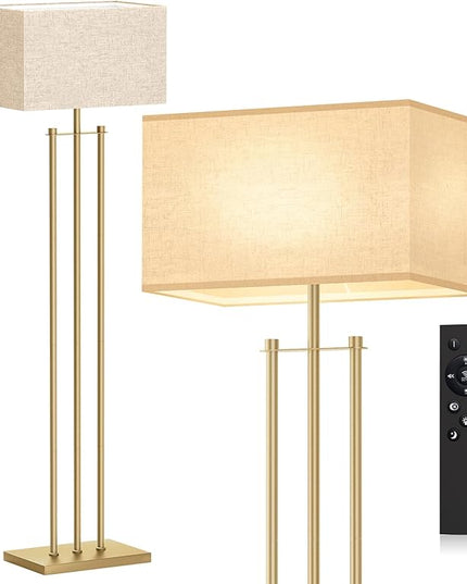 addlon Floor Lamps for Living Room with Remote, Modern Standing lamp with Linen Shade, Decorative Simple Design Floor Lamps for Bedroom and Office - Gold - LeafyLoom