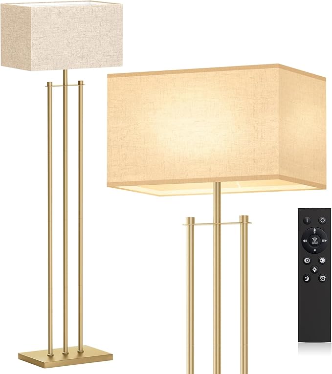 addlon Floor Lamps for Living Room with Remote, Modern Standing lamp with Linen Shade, Decorative Simple Design Floor Lamps for Bedroom and Office - Gold - LeafyLoom