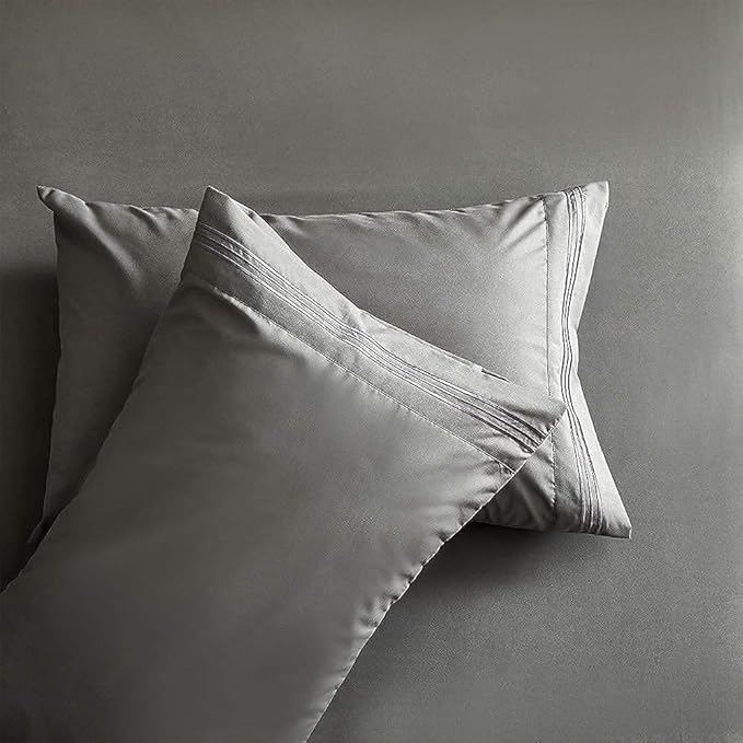 Bed Sheet Set - Brushed Microfiber Bedding - Bedding Sheets & Pillowcases - Deep Pockets - Easy Fit - Breathable & Cooling Sheets - 4 Piece Full Dark Gray Sheet - LeafyLoom