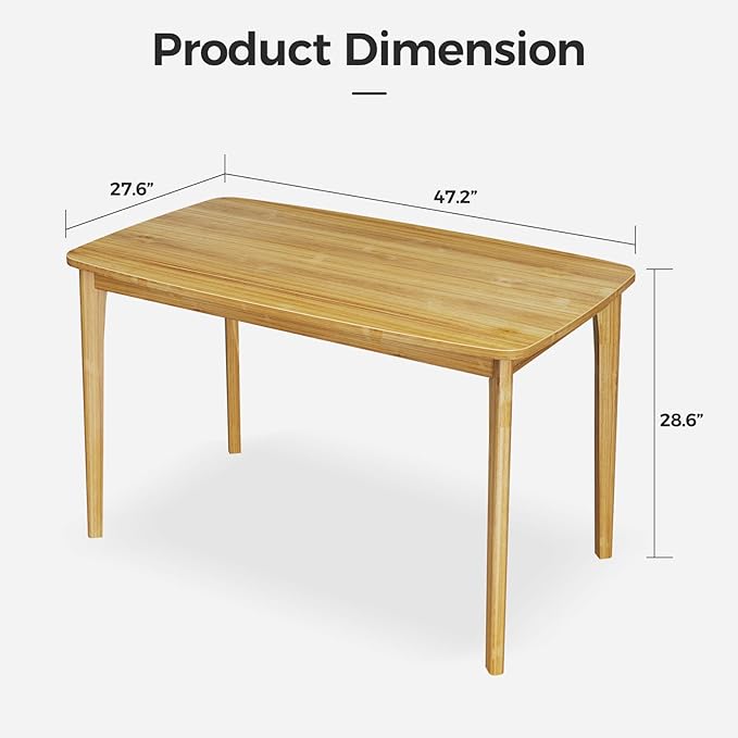 KKL Dining Table, 47“ Malaysian Oak Kitchen Table, Farmhouse Wood Dining Table for 2, Easy Assembly, Natural - LeafyLoom