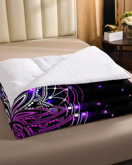 Erosebridal Dream Catcher Feather Comforter Set, Bohemian Mandala Down Comforter King Size for Kids Girls Boys, Starry Sky Galaxy Bedding Set Boho Tie Dye Exotic Flower Quilted Duvet, Purple - LeafyLoom