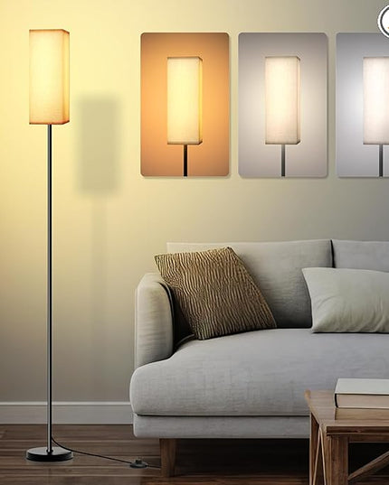 Living Room Floor Lamps, Square Floor Lamp Foot Control with 3 Color Temperatures, High Reading Light for Bedroom, Living Room, Office,Dimmable Lamps with 9W Bulb,Remote Control Not Included - LeafyLoom