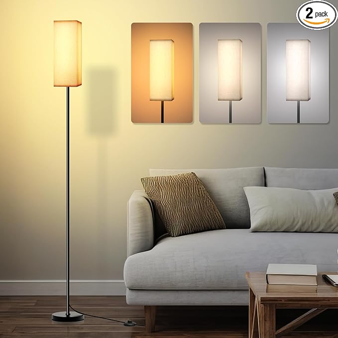 Living Room Floor Lamps, Square Floor Lamp Foot Control with 3 Color Temperatures, High Reading Light for Bedroom, Living Room, Office,Dimmable Lamps with 9W Bulb,Remote Control Not Included - LeafyLoom